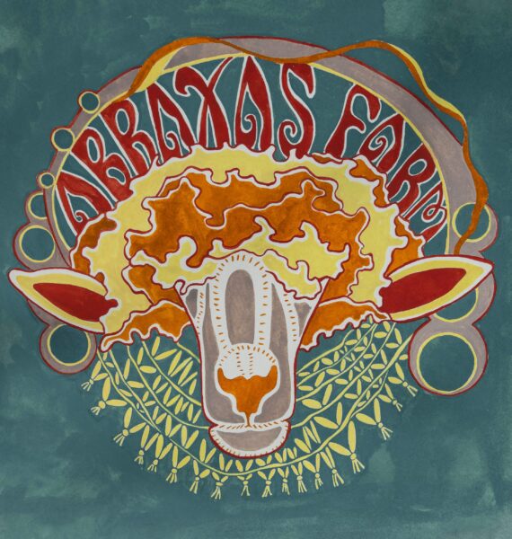 Colorful illustration of a sheep's head surrounded by decorative elements and the text 